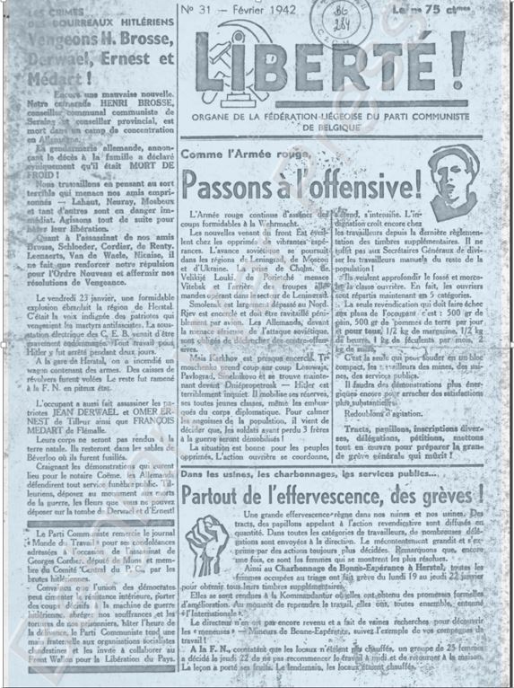 Liberté, février 1942. Organe de la section liégeoise du Parti communiste de Belgique